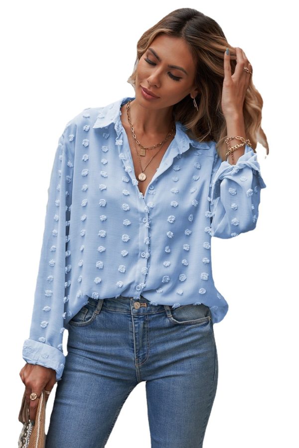 Autumn Women Clothing Long Sleeve Collared Shirt Polka Dot Chiffon Jacquard Cardigan Office Top