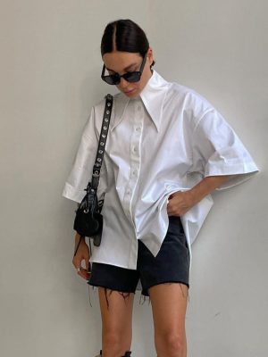 Summer White Short-Sleeved Loose Top Women Office Niche Half-Sleeve Shirt