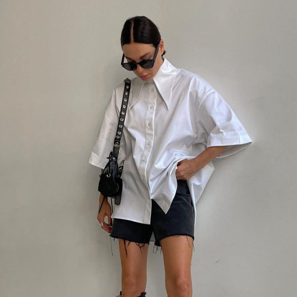 Summer White Short-Sleeved Loose Top Women Office Niche Half-Sleeve Shirt