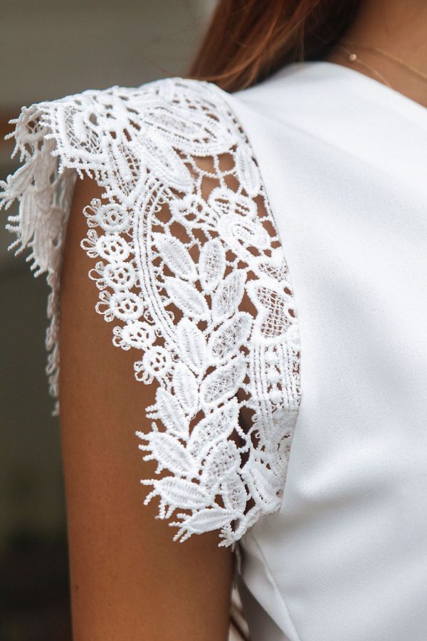 Summer V-neck Lace Sleeve Solid Color Short Sleeve Chiffon Shirt for Women