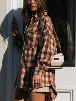 Autumn Street Graceful Long Sleeve Collared Loose Women Plaid Shirt Mid-Length