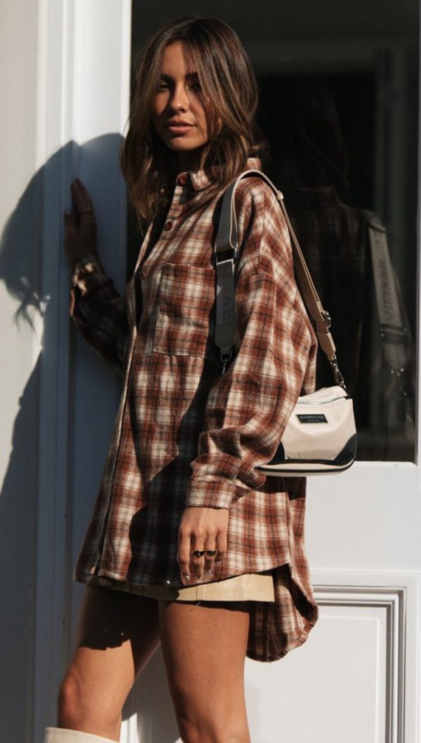 Autumn Street Graceful Long Sleeve Collared Loose Women Plaid Shirt Mid-Length