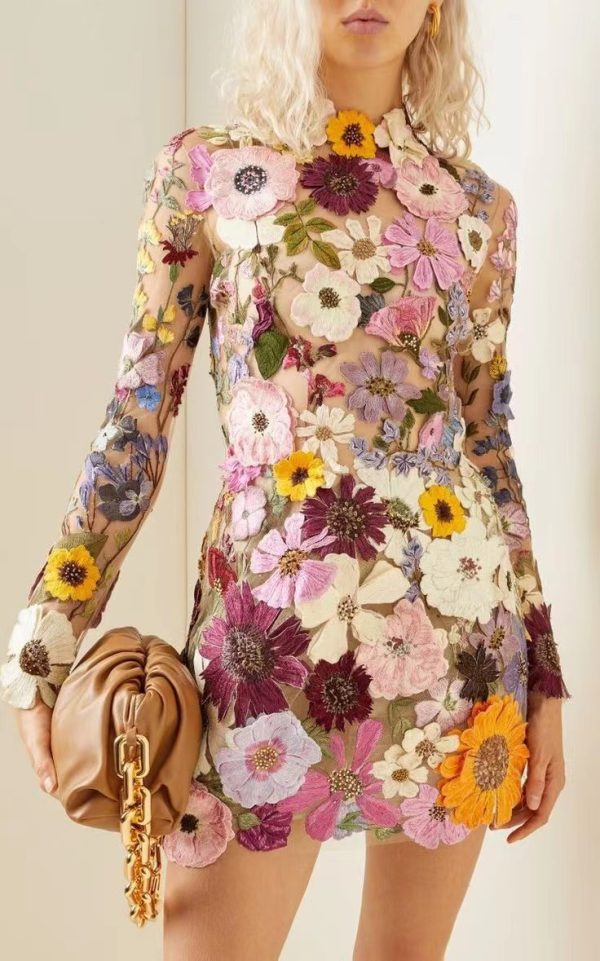 Women Three Dimensional Floral Sheath Sexy Dress for Spring Summer