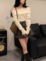 Off Shoulder Knitted Sweater Women Long Sleeve Elegant Pullovers