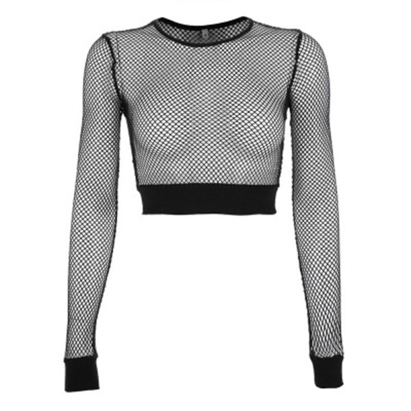 Sexy Black Hollow Out Mesh T-Shirt Female Skinny Crop Top