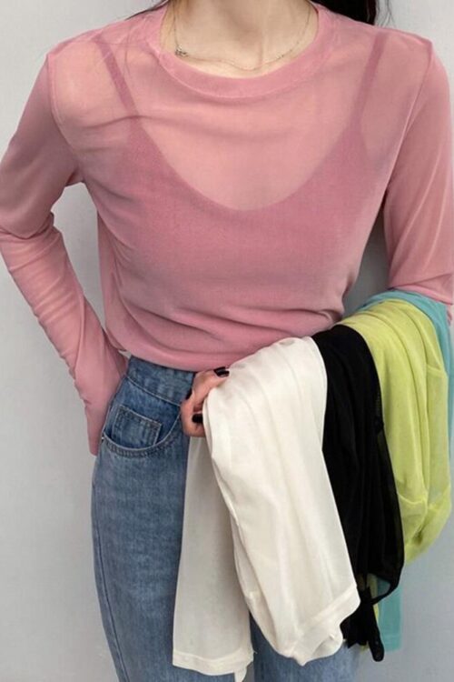 Sexy Women T Shirt See Through Transparent Mesh Tops