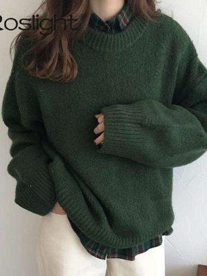 Winter-Pullover-Sweater-Women-Knitted-Sweaters-Solid-Dark-Green-Long-Sleeve-Top-Soft-Warm-Pullovers-Jumper
