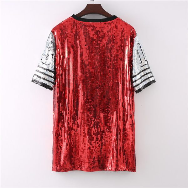 T Shirt Women Loose Short Sleeve Hip Hop Digital Women Summer Sequin Dresses