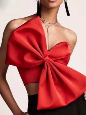 3D Bowknot Sexy Bow Wrapped Chest Strapless Short Top Shirt Women Women Tops