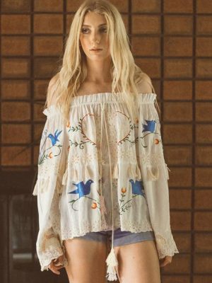 Women  Spring and Summer Bohemian Holiday Flower Embroidered Hollow Fringe Decorative Top