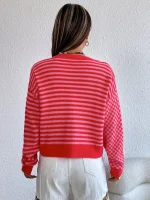 Women Spring Fall Stripe Long Sleeve Casual Short Cardigans