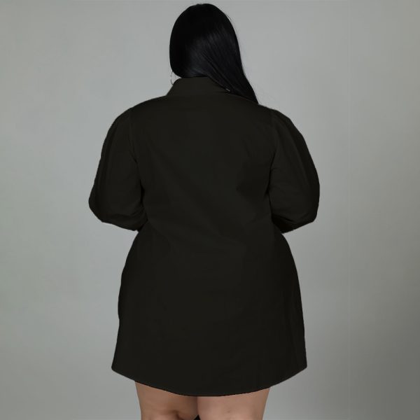 Plus Size Solid Color Stitching Lace up Loose Shirt Dress