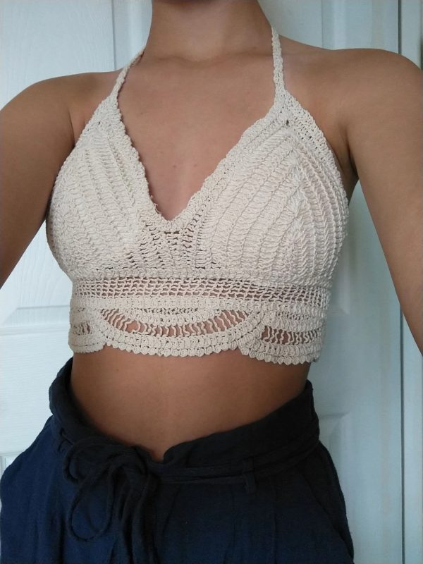 Women Summer Vacation Sleeveless Solid Slim Tie Crochet Top