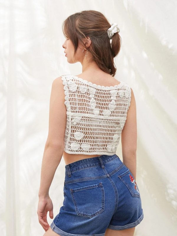 Women Summer Crochet Solid Sleeveless Graphic Vest