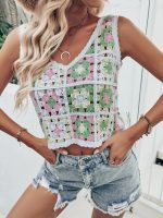 Women Summer Vacation Sleeveless Crochet Floral Crop Top