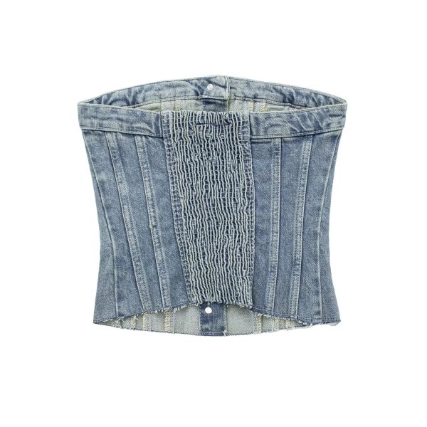 Early Autumn Women's Clothing Denim Corset Single Breasted Cropped Small Top