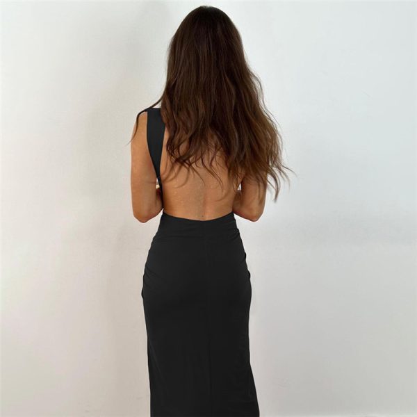 Spring Summer Women Clothing Backless Sexy V neck Slim Fit High Split Dress for Women