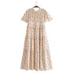 Autumn Women Clothing Printed Lace up Elastic Tiered Dress
