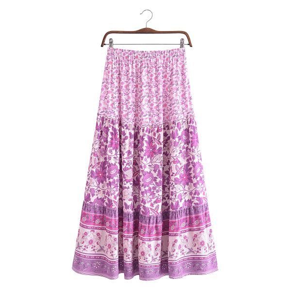 Autumn Urban Casual Women Printed Elastic Waist Loose Maxi Dress Skirt