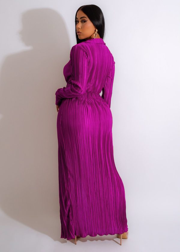 Sexy Slit Dress Autumn Winter V neck Long Sleeve Pleated Dress