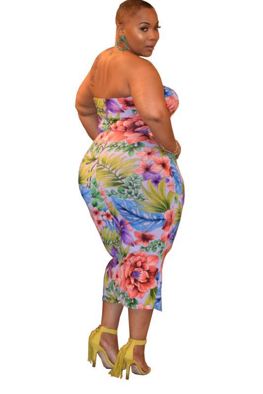 Plus Size Summer Wrapped Chest Floral Print Slim-Fit Sexy  Women One-Step Dress