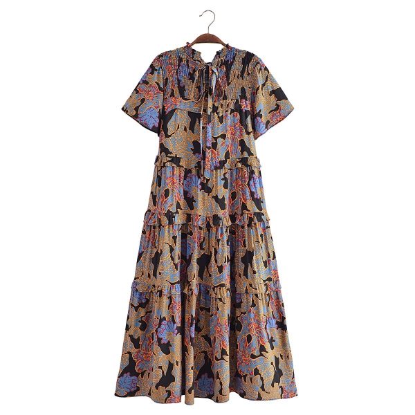 Women Clothing Spring Elegant Bohemian Printed Large Swing Dress