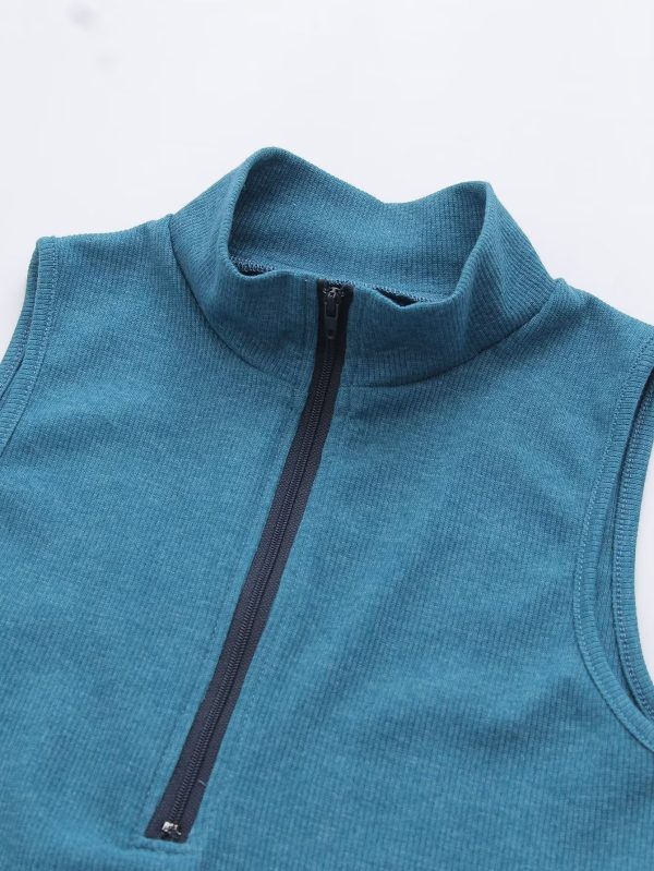 Spring Zipper Pullover Small Turtleneck Zipper Slim Fit Sexy Sleeveless T Shirt Top