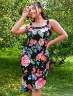 New Plus Size Women Lace Strap Fragmented Flower Dress Summer Versatility Slimming