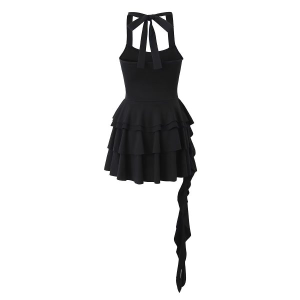 Ballet Girl Ruffled Ribbon Stitching Solid Color Tube Top Dress Casual Midi Dress