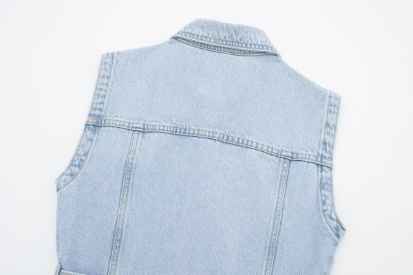 Shirt Collar Vest Dress Sleeveless Straight Slim Fit With Belt Denim Dress