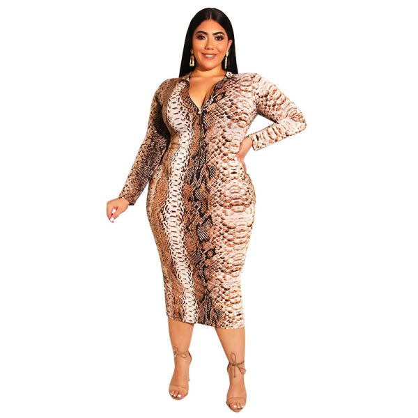 Plus Size Printed Skinny Sheath Zipper Front Back Wearable  Dress