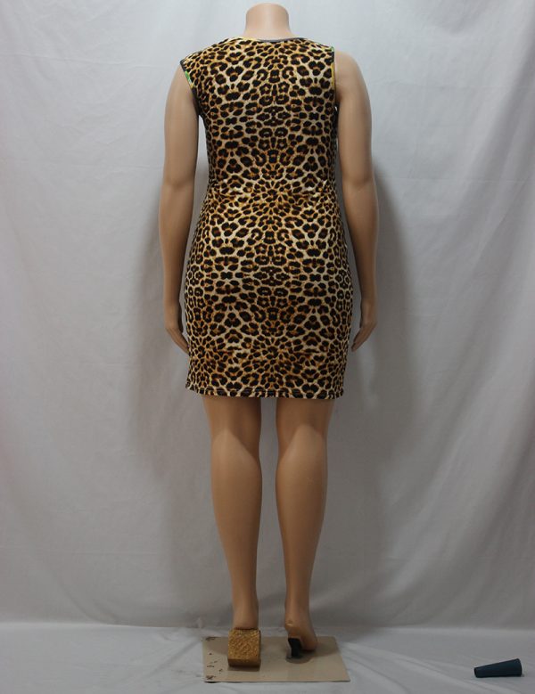 Plus Size Summer Leopard Print Irregular Asymmetric Collar Sexy Dress