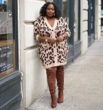 Plus Size Leopard Print Contrast Color Long Sleeves  Dress Coat