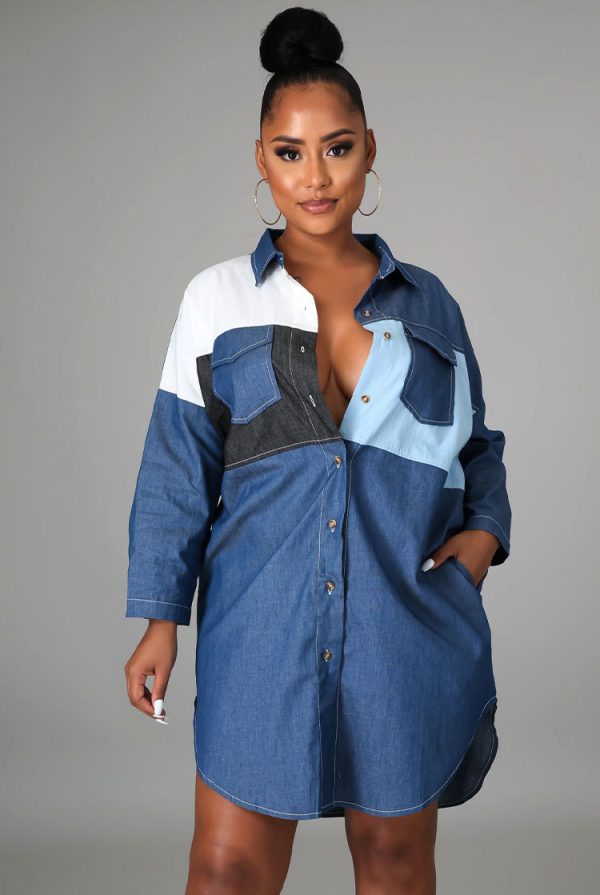 Plus Size Denim Shirt Women Long Sleeved Women Shirt Autumn New Simple Fashion Outer Wear Design Blue