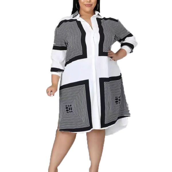 Plus Size Women Clothing Long Shirt Office Loose Printed Dress