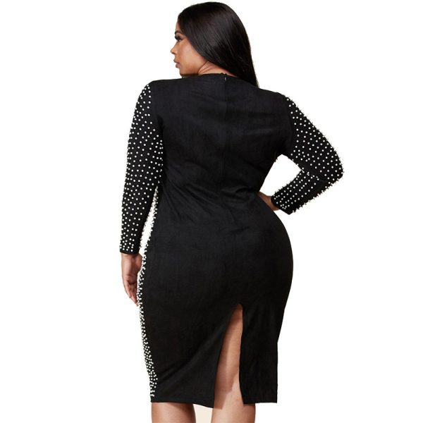 Plus Size Women Clothing Spring Bubble Bead Split Dress