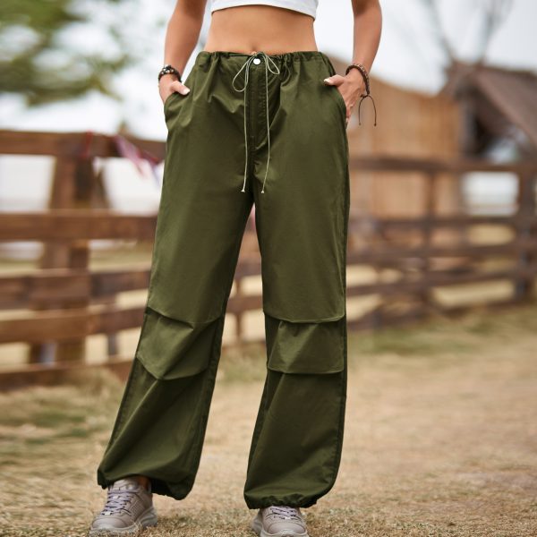 Retro Street Loose Lace up Overalls Ankle Tied Trousers Casual Pants Women