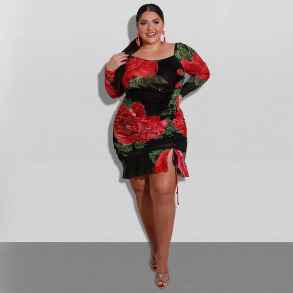 Plus Size Summer  Women Clothing New Printed Sexy Dress