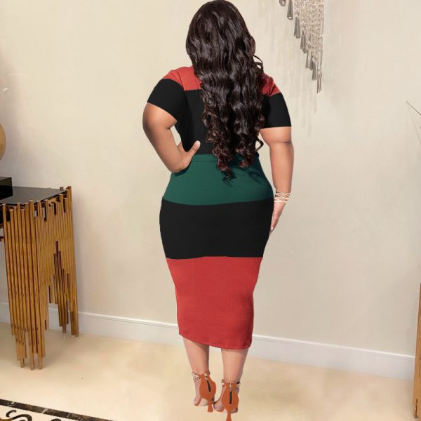 Plus Size Thread Stitching Contrast Color Tight  Women Dress