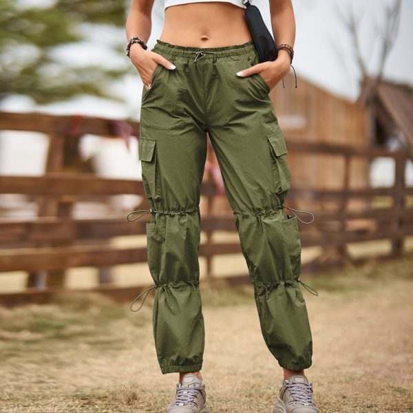 Multi Pocket Ankle Tied Lace Up Adjustable Straight Cargo Pants Casual Pants Women