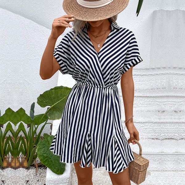 Summer Dress Polo Collar Stripes Shirt Dress