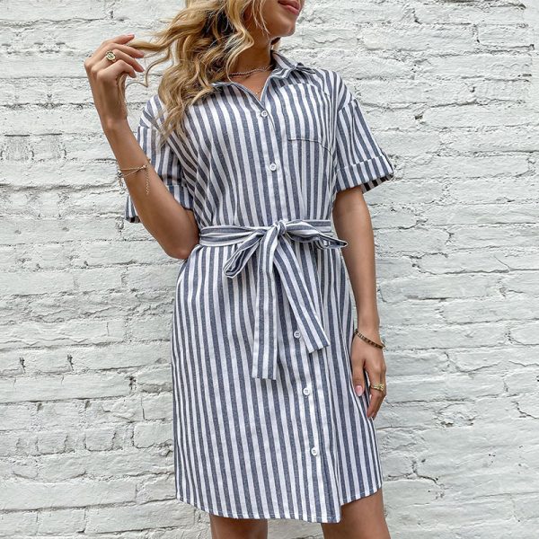 Summer Women Clothing Design Short Shirt Striped Dress