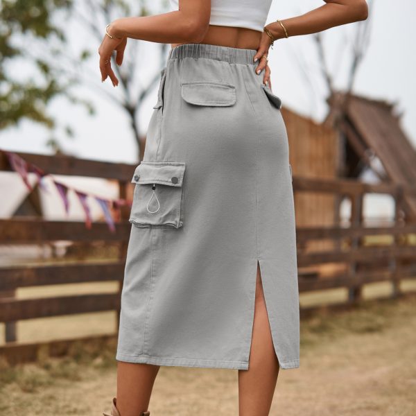 Women Clothing Heavy Industry Drawstring Design Denim Skirt