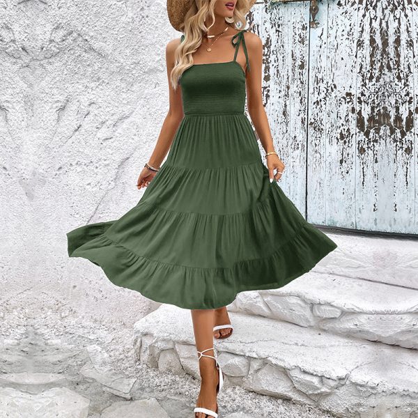 Summer Women Backless Solid Color Sexy Suspenders Dress
