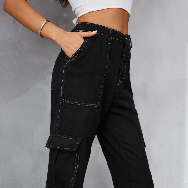 Retro Elastic Waist Denim Overalls Casual Pants Women