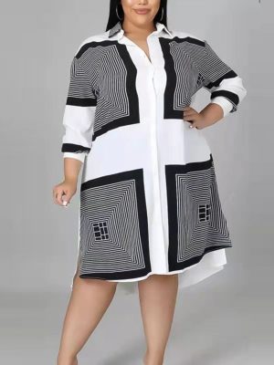 Plus Size Women Clothing Long Shirt Office Loose Printed Dress