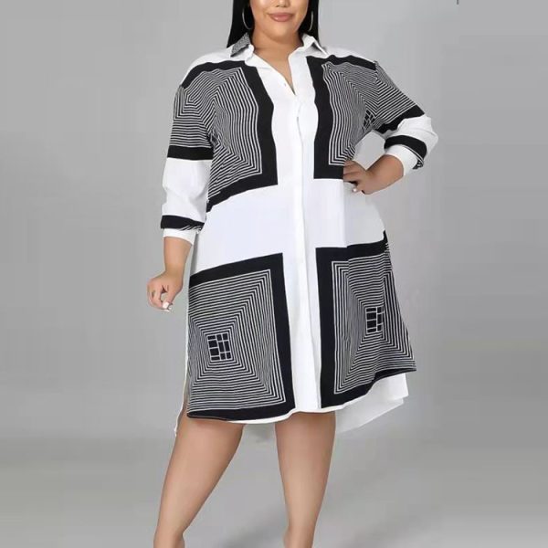 Plus Size Women Clothing Long Shirt Office Loose Printed Dress