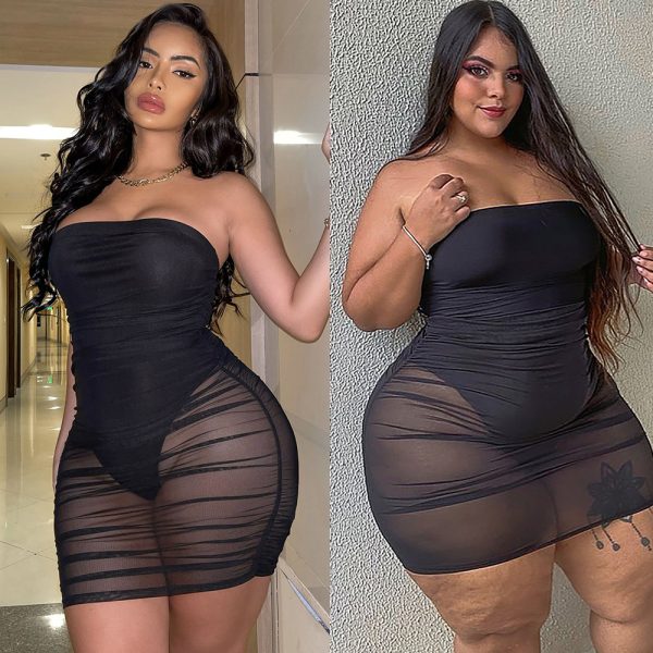 Plus Size Sexy  Big Brand Sheer Mesh Tight Slim Dress Dress