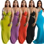 Plus Size Sexy Backless Deep V Plunge Plunge Neck Tight Lace-up Women Dress Hollow Out Cutout