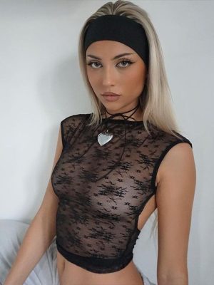 Sexy Lace Backless Halter Bare Cropped Slim Fit T shirt Women Clothing